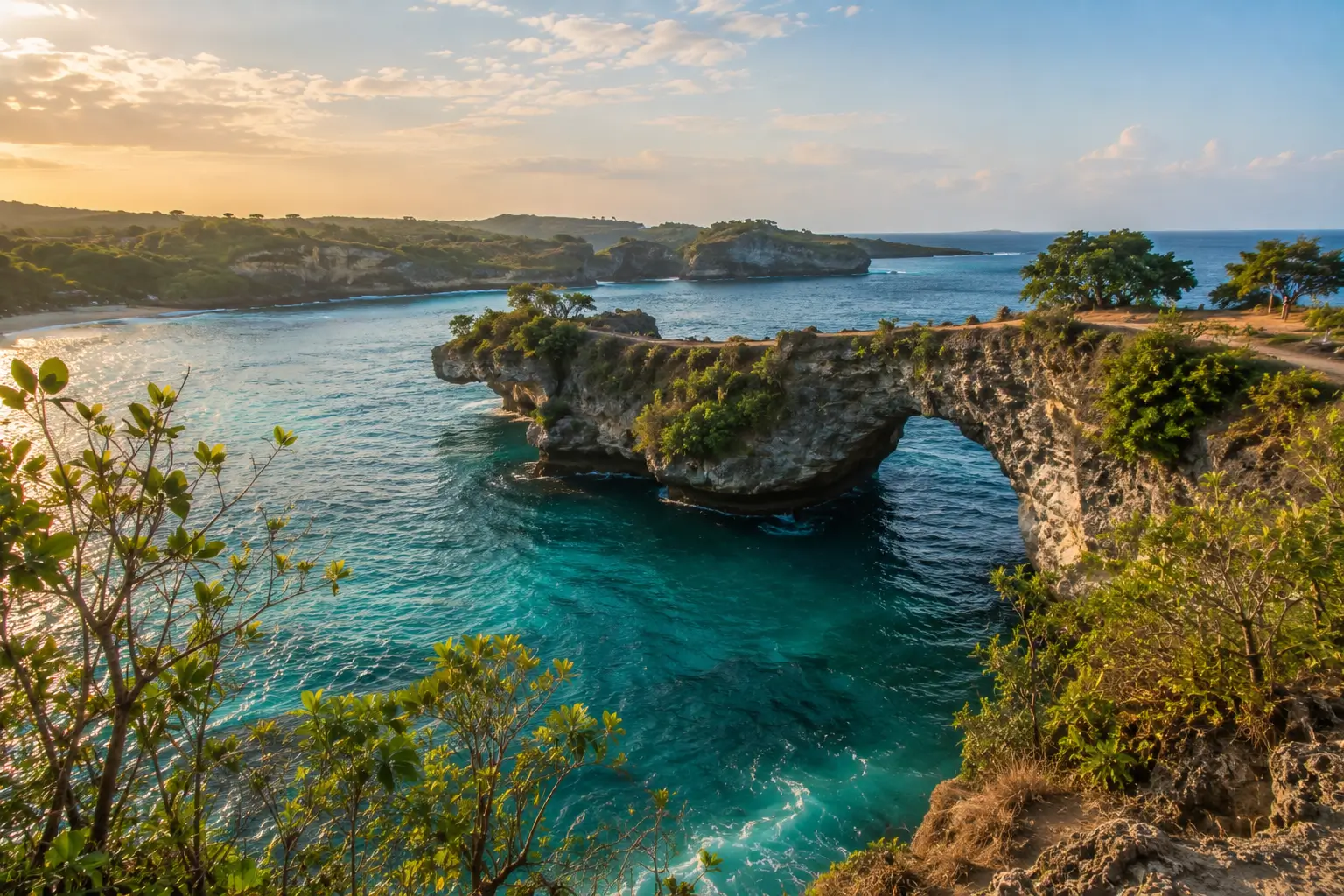 Coastal cliffs and turquoise waters at Nusa Ceningan Bali